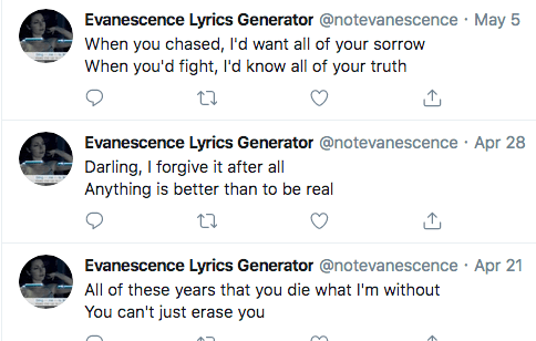 Tweets from Evanescence Lyrics Generator