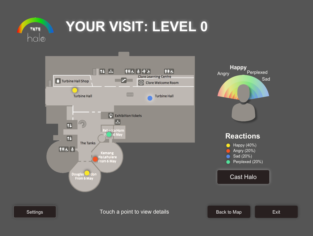 Map of Tate Modern with emotion points logged wireframe
